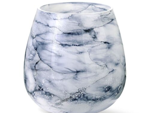 Terroso Arctic vaas wit H25 cm met handgemaakt glas en subtiele wit-blauwe marmering