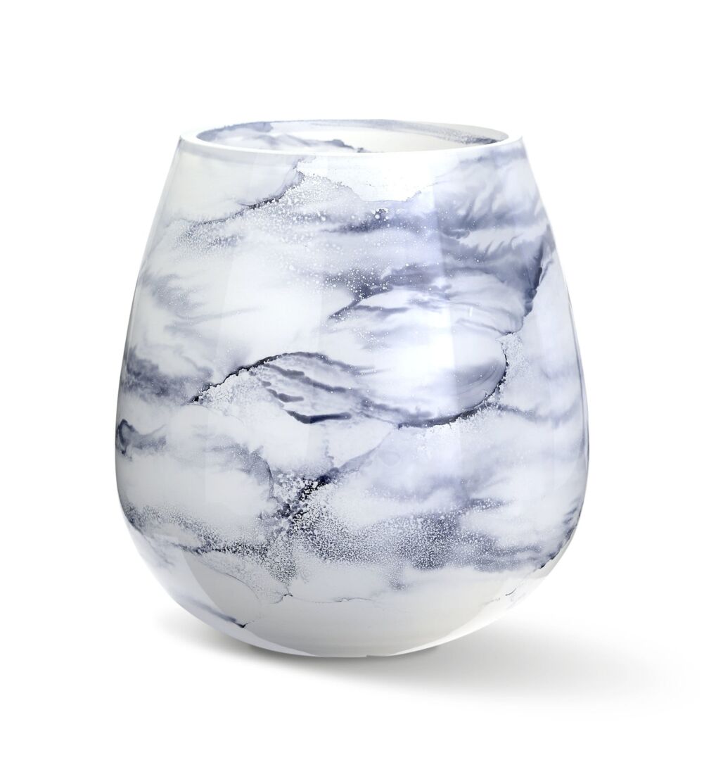 Terroso Arctic Nierru vaas van wit-blauw gemarmerd mondgeblazen glas, compact en decoratief
