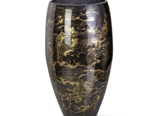 Vaas Klaurmoro Zwart, handgemaakt glas met zwart marmerlook en gouden accenten, luxe woonaccent