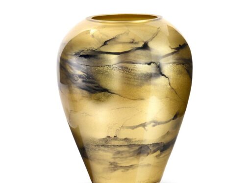 Vaas Traarin goud H27 cm met handgemaakt mondgeblazen glas en marmerstructuur