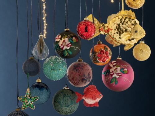 Opbergdoos Jensak Glas Blauw: set van 4 grote blauwe glazen kerstballen met matte antieke uitstraling