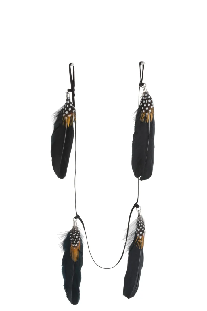 Guirlande Daarnino veren bruin en zwart, decoratief woonaccessoire met lange slanke veertjes