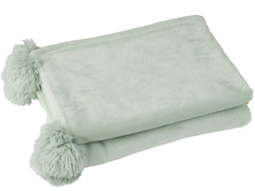 Plaid Teilond Groen met zachte stof en speelse pompons in frisse lichtgroene tint