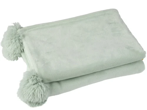 Plaid Teilond Groen met zachte stof en speelse pompons in frisse lichtgroene tint