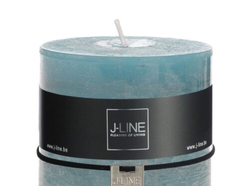 Kaars Reelis Blauw, cilindrisch design in diepe blauwgroene tint met strak label en lont