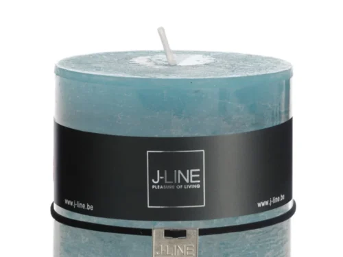 Kaars Reelis Blauw, cilindrisch design in diepe blauwgroene tint met strak label en lont