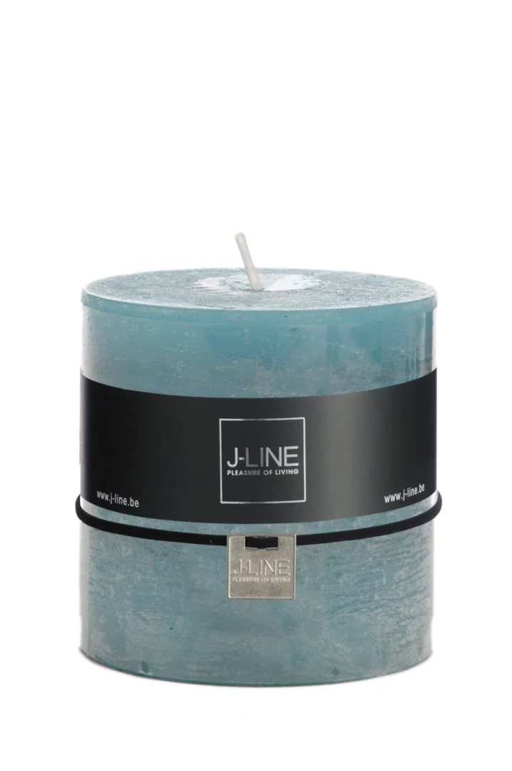 Kaars Reelis Blauw, cilindrisch design in diepe blauwgroene tint met strak label en lont