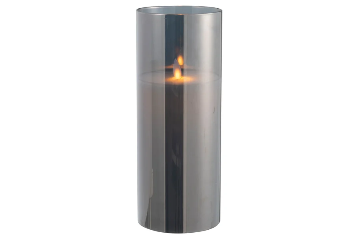 Ledlamp Gidone Glas, grote grijs glazen cilinder met warm LED-licht en stijlvolle uitstraling