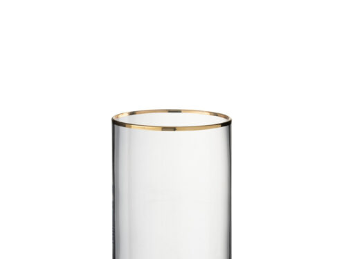 Traussor transparant drinkglas met gouden rand, hoge cilindervorm van helder glas