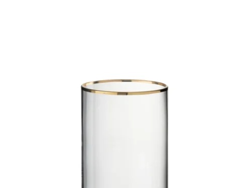 Traussor transparant drinkglas met gouden rand, hoge cilindervorm van helder glas
