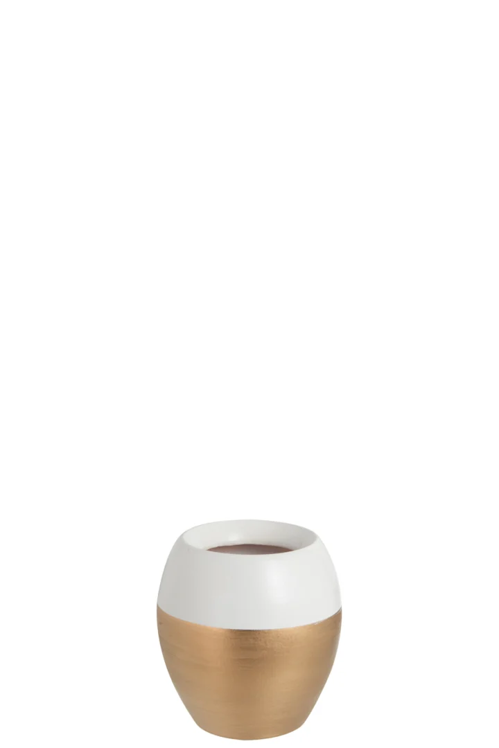 Vaas Haansek keramiek wit met goudaccent en terracotta-look, compact 14 cm