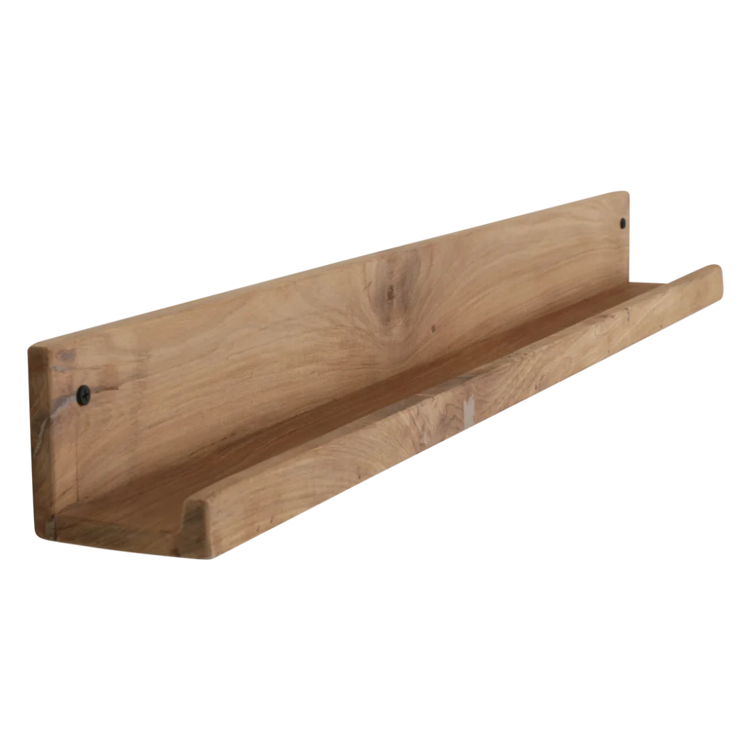 Wandplank Nientano Teak van gerecycled hout met opstaande rand in natuurlijke kleur