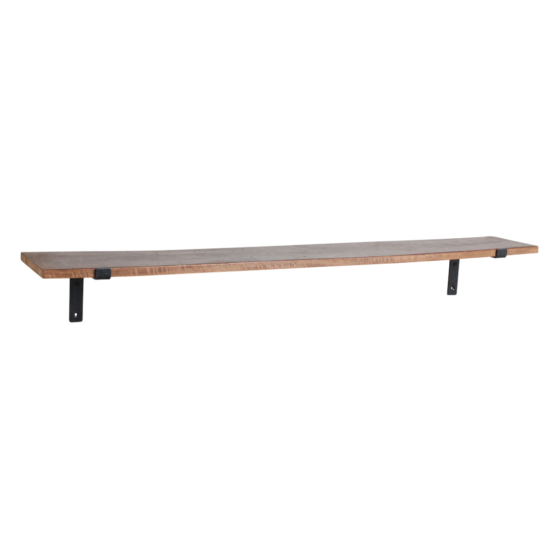 Wandplank Tuskora Hout van gerecycled hout, bruine wandplank met slank design en zwarte metalen steunen