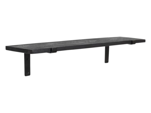 Neirmesta wandplank van bruin gerecycled hout met stoere metalen beugels, 22 cm diep