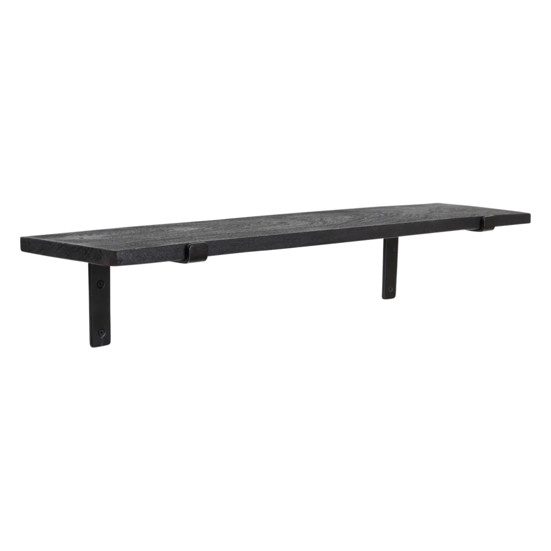 Neirmesta wandplank van bruin gerecycled hout met stoere metalen beugels, 22 cm diep