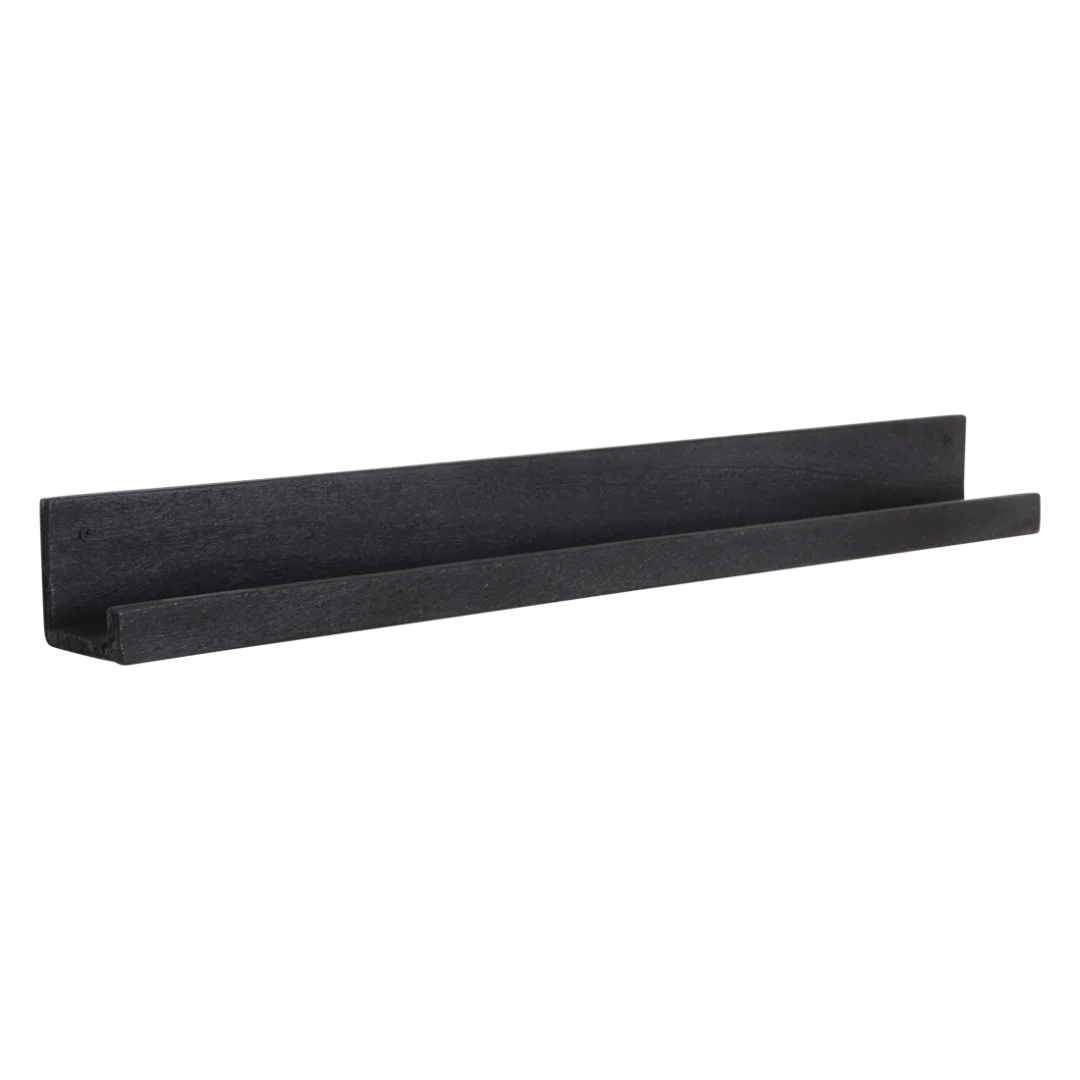 Wandplank Keistura Hout in zwart gerecycled hout, smal design met natuurlijke uitstraling