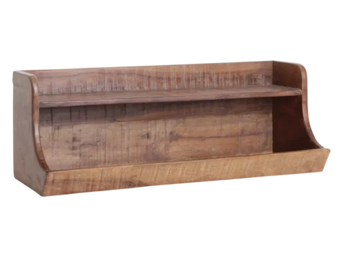 Wandplank Essaouira Hout, bruine dubbele wandplank van gerecycled FSC-hout met robuuste uitstraling