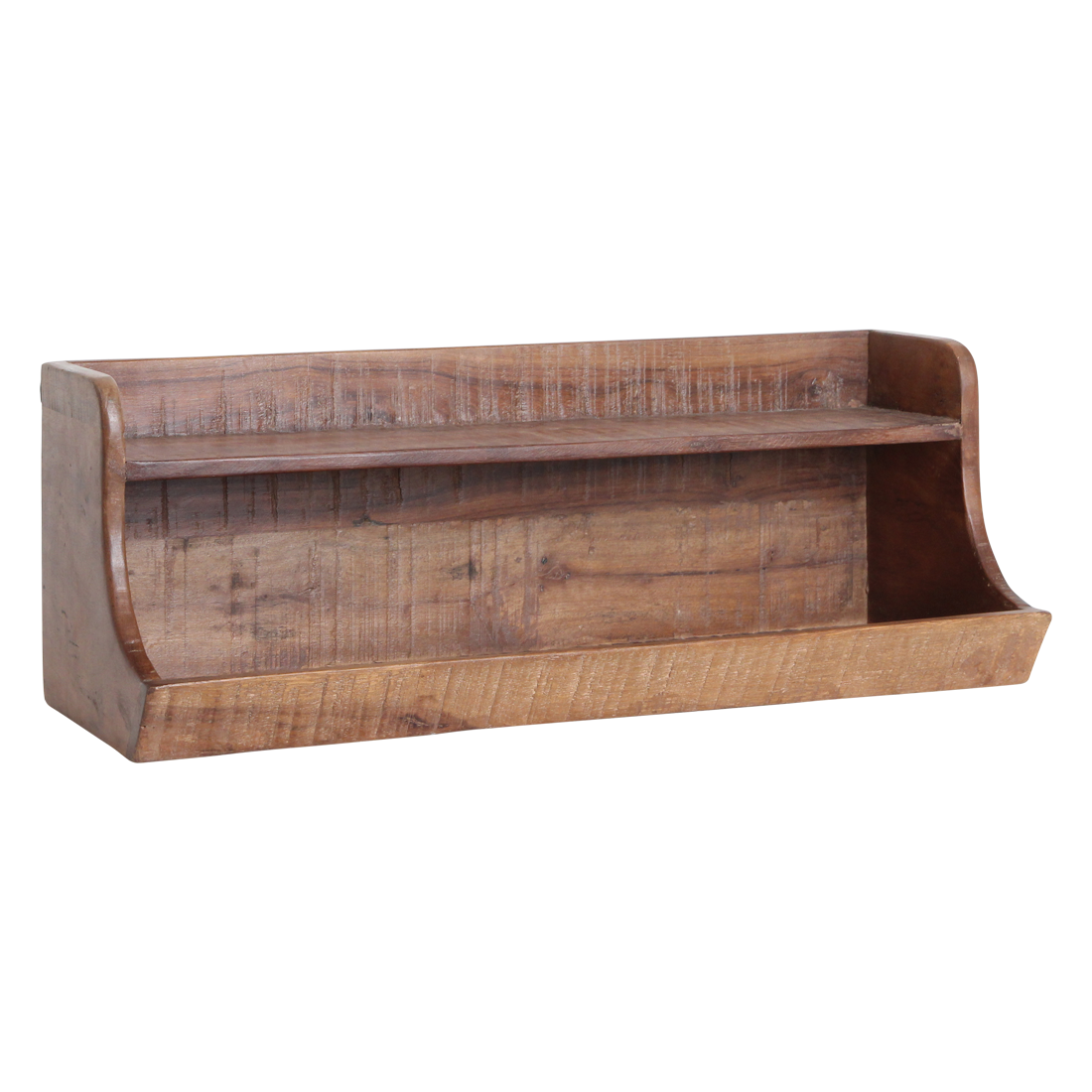 Wandplank Essaouira Hout, bruine dubbele wandplank van gerecycled FSC-hout met robuuste uitstraling