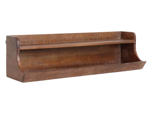 Wandplank Caen van bruin gerecycled hout met dubbel niveau en stevige, warme uitstraling