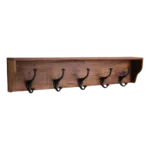 Kapstok Ristel hout met vijf vintage haken in bruin FSC-gerecycled hout, old style wandmodel
