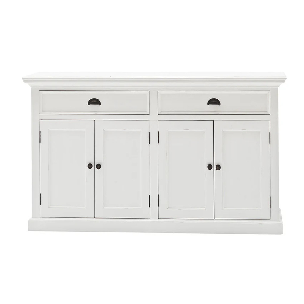 Dressoir Sleensal Wit met 2 lades en 4 deuren, ruim MDF opbergmeubel in rustige witte uitvoering