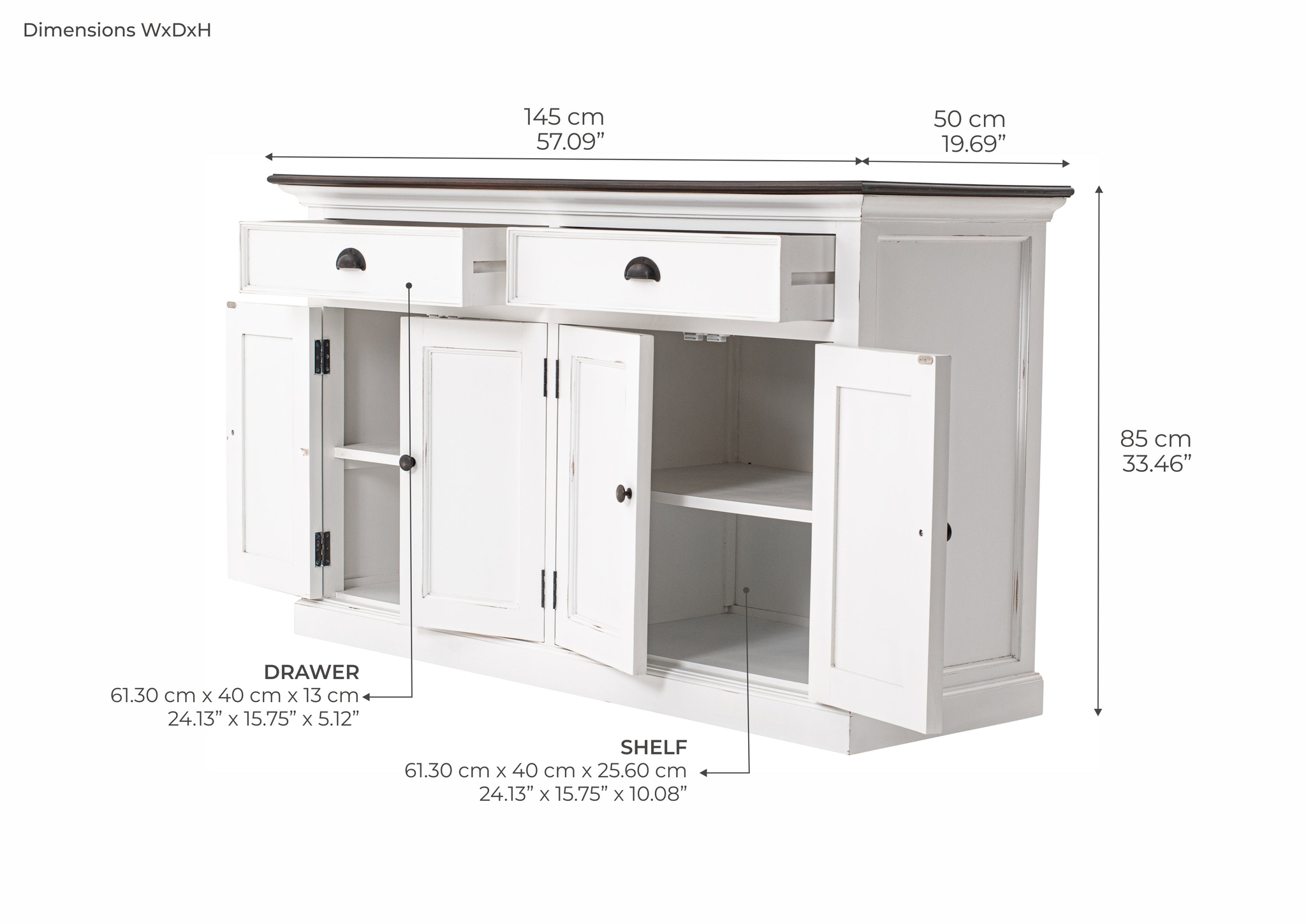 Dressoir Hubos Wit 145 cm - Afbeelding 3