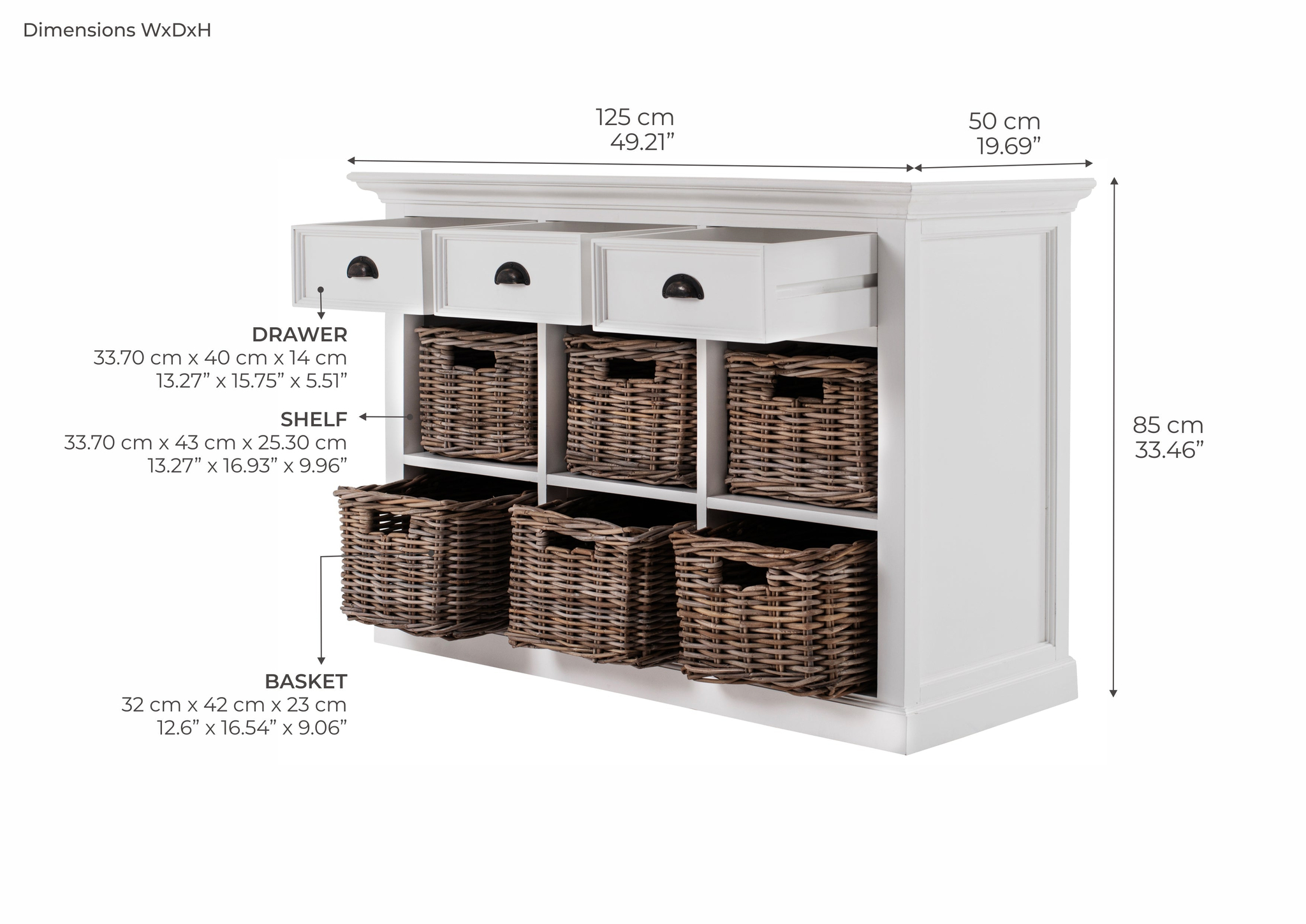 Dressoir Hostena Wit 125 cm - Afbeelding 5
