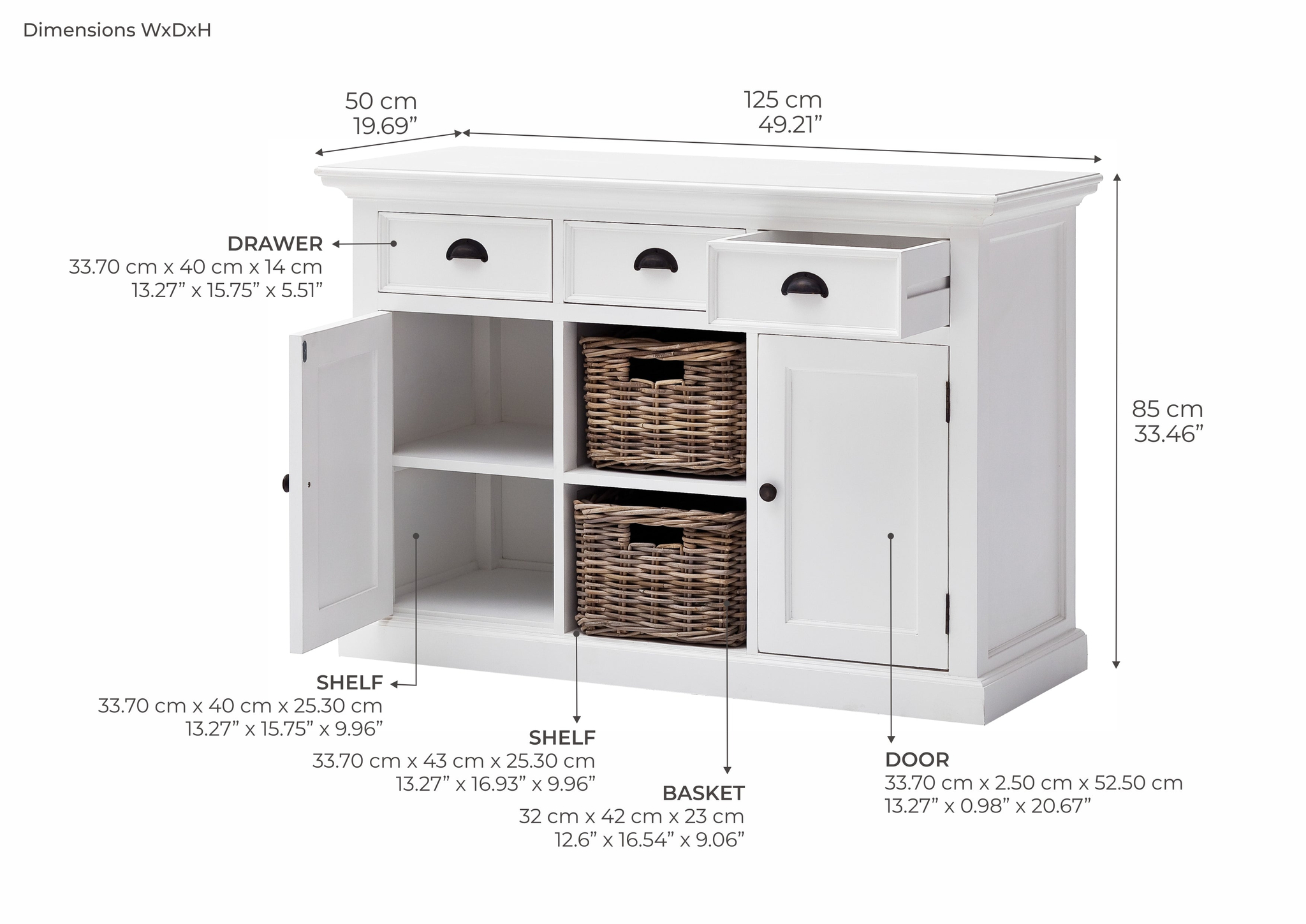 Dressoir Sleelvira Wit 125 cm - Afbeelding 5