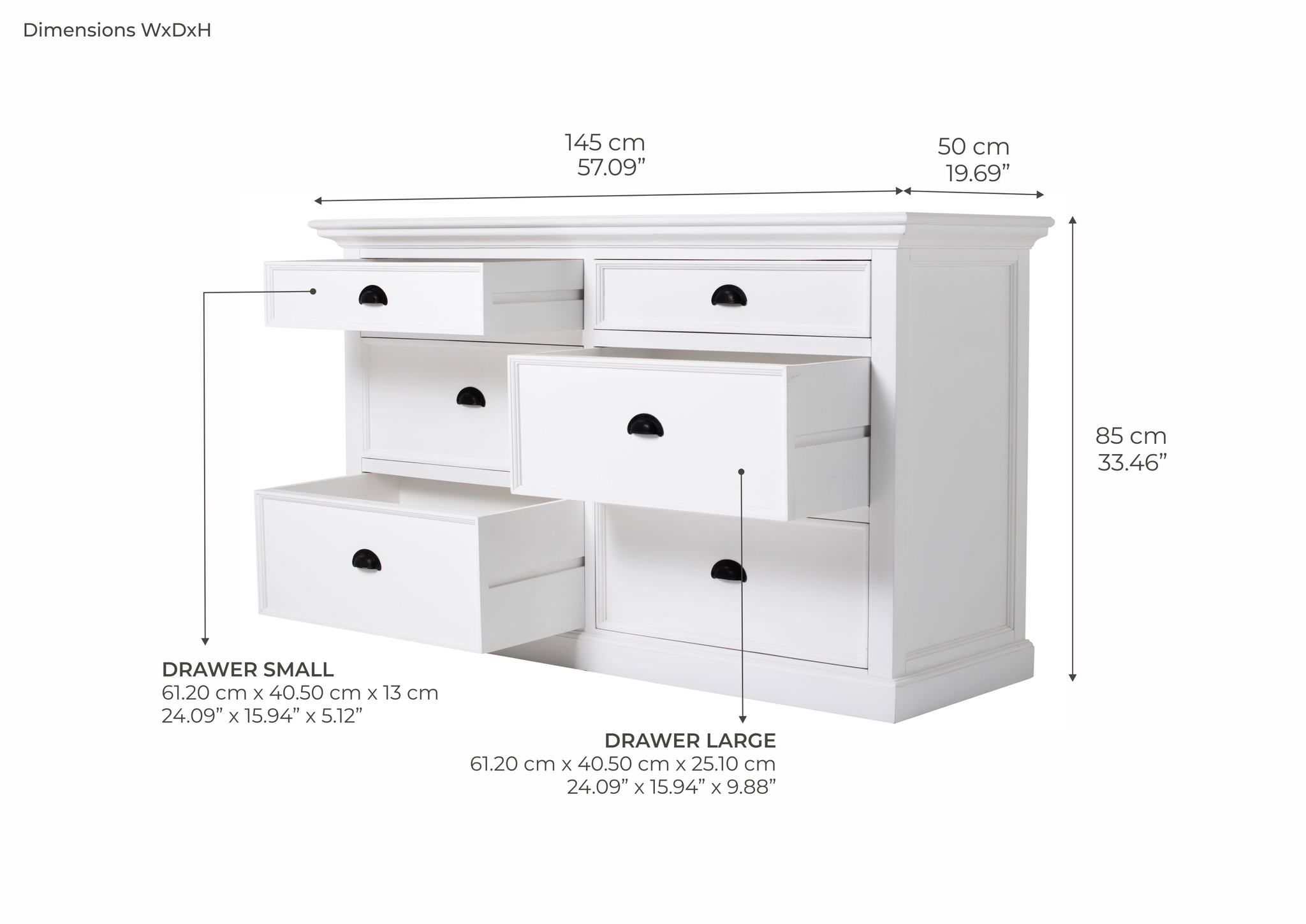 Ladekast Binonte Wit 145 cm - Afbeelding 7
