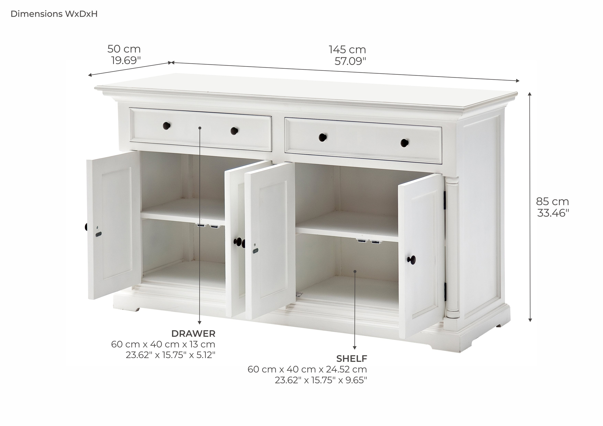 Dressoir Klievang Wit 145 cm - Afbeelding 3