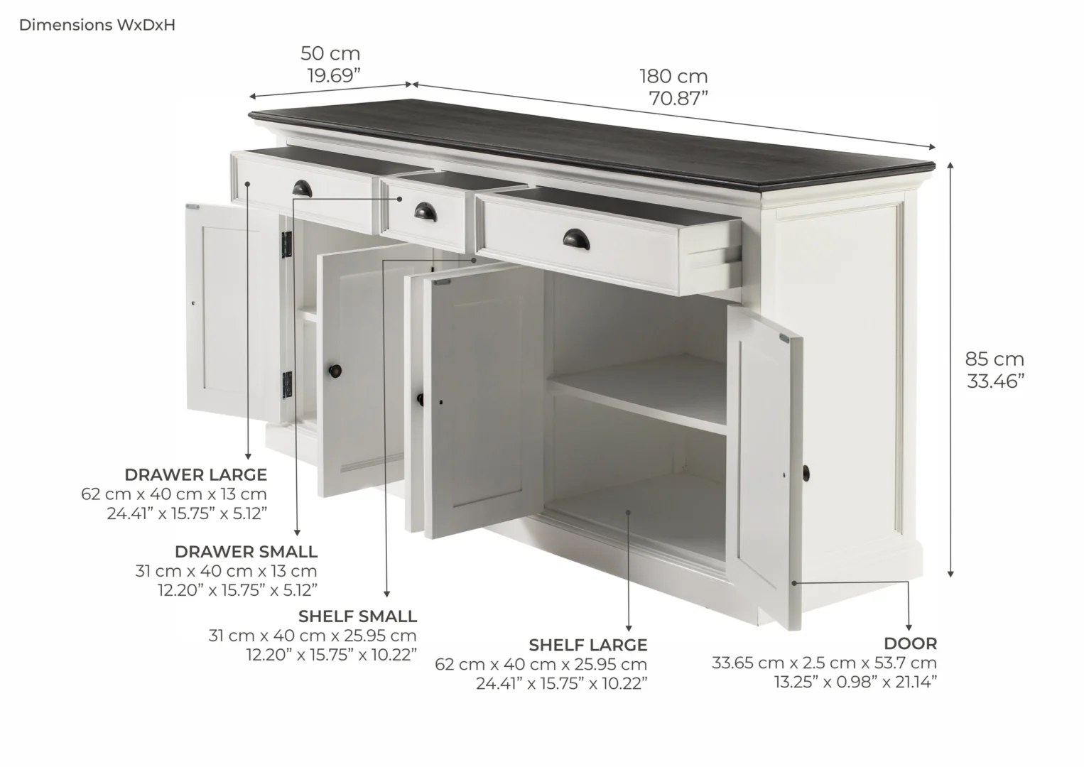 Dressoir Monsu Wit 85 cm - Afbeelding 3