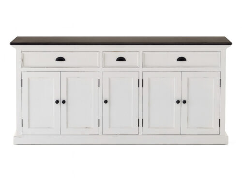 Ladekast Tentik Wit met houten blad, 3 lades en 4 deuren, ruime MDF opbergkast in klassiek design