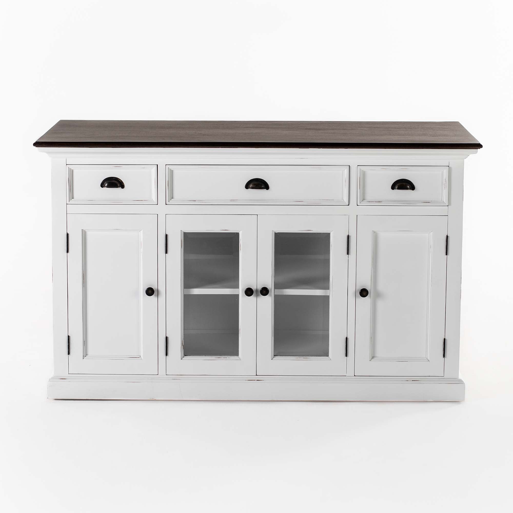 Witte Ladekast Pansund met 3 lades, 4 deuren en donker houten blad
