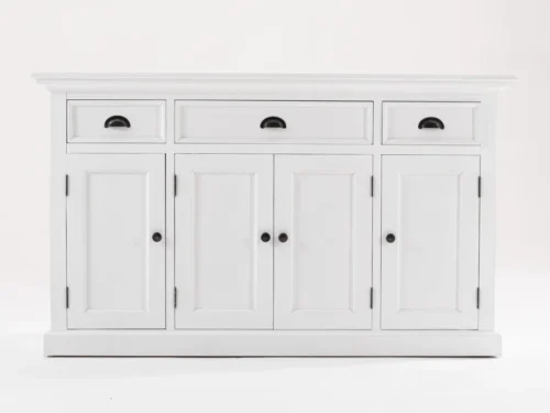 Witte Ladekast Preetaro met 3 lades en 4 deuren, MDF, royale opbergruimte en klassieke details
