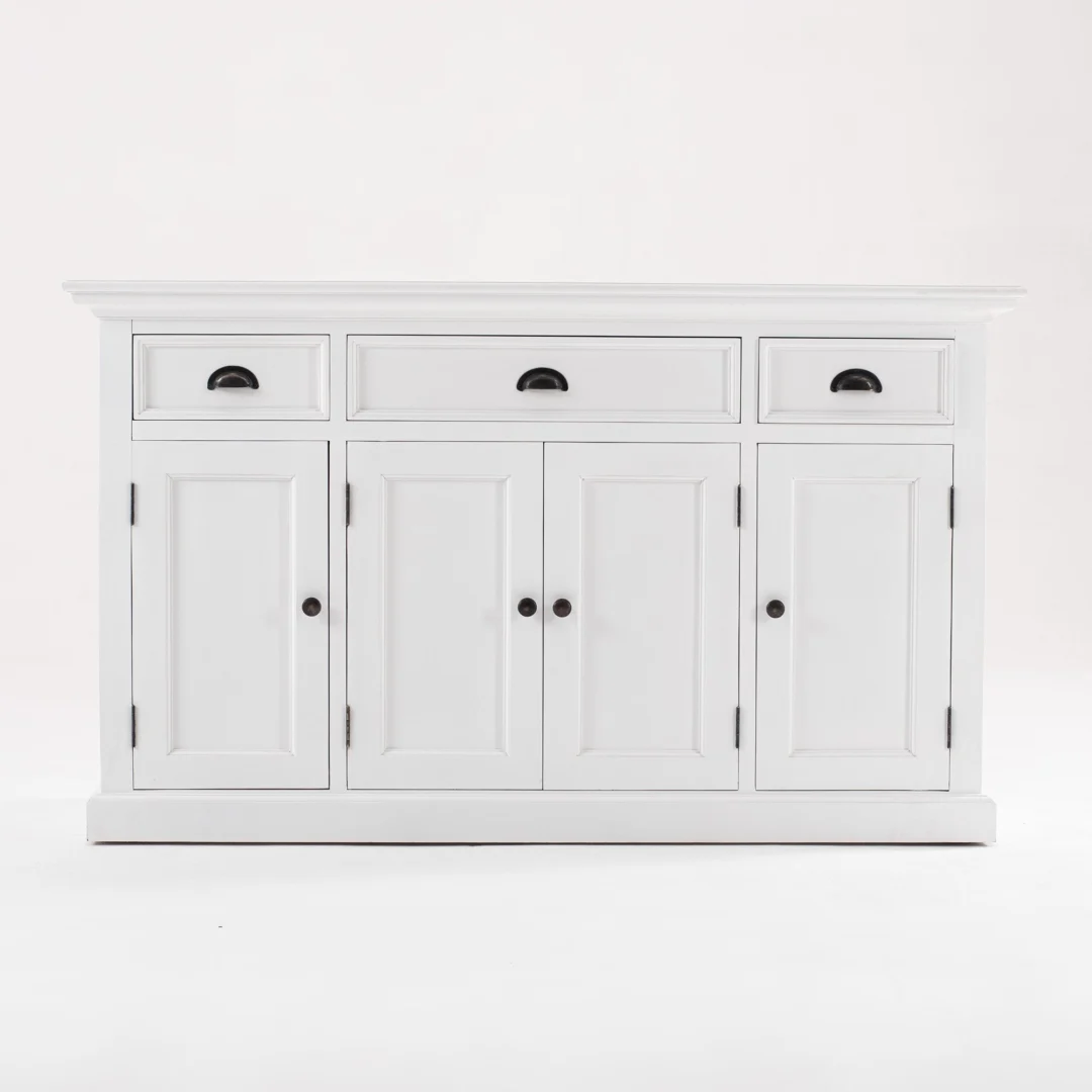 Witte Ladekast Preetaro met 3 lades en 4 deuren, MDF, royale opbergruimte en klassieke details