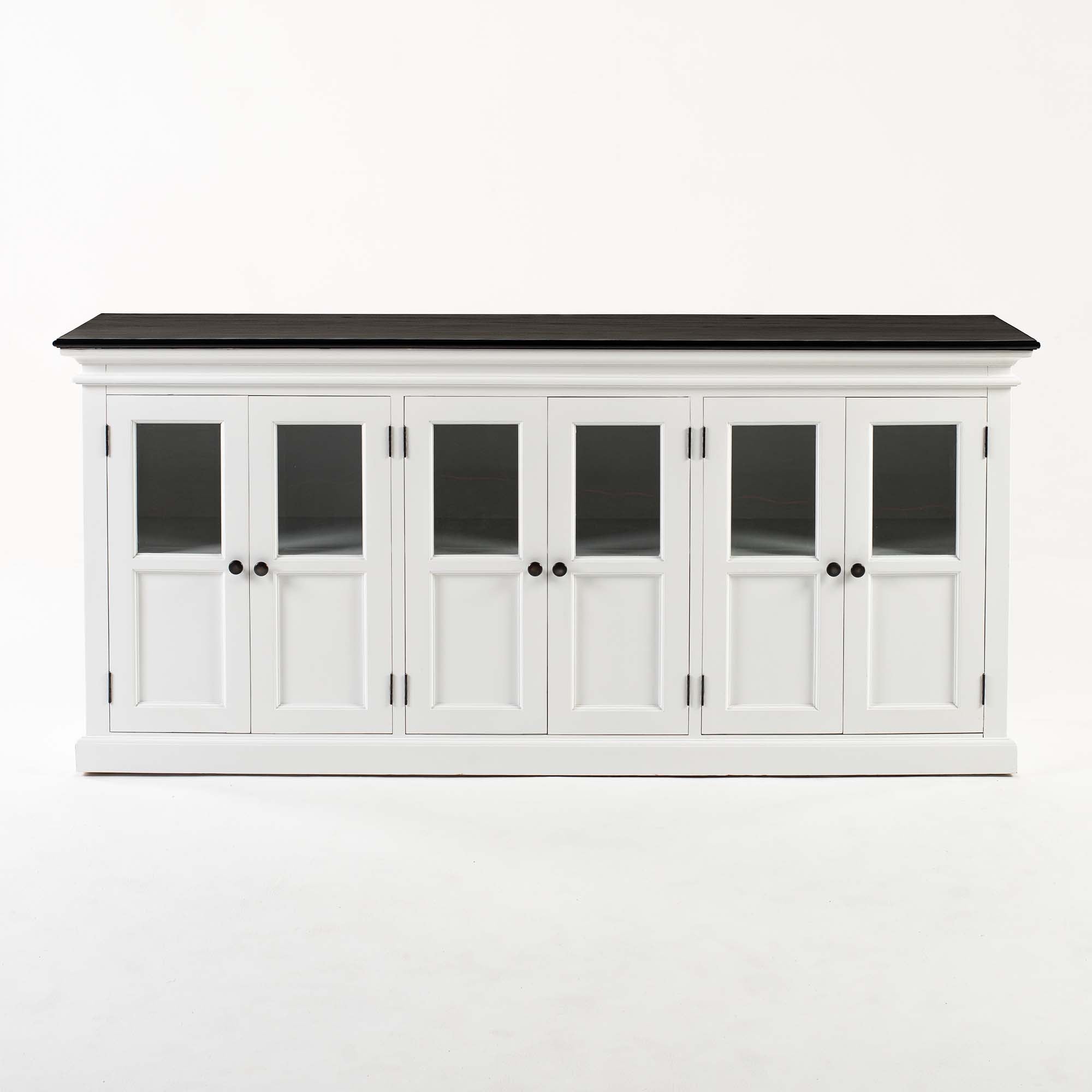 Dressoir Jamos Wit met zwarte bovenkant en zes deuren, ruime MDF kast in klassieke stijl