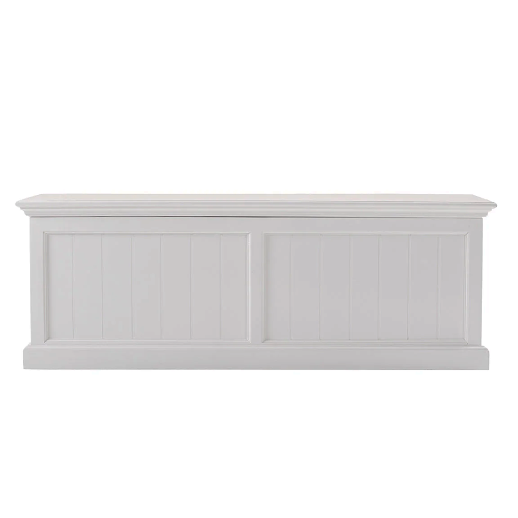 Witte Dekenkist Fessun van MDF, royaal opbergmodel met klassiek paneelontwerp voor woonkamer of slaapkamer