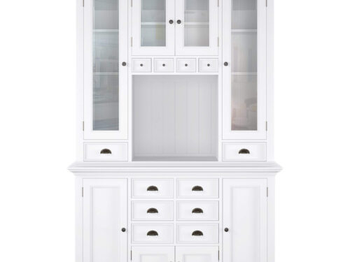 Keukenbuffet Mivane Wit met glazen deuren, lades en veel opbergruimte in landelijk design