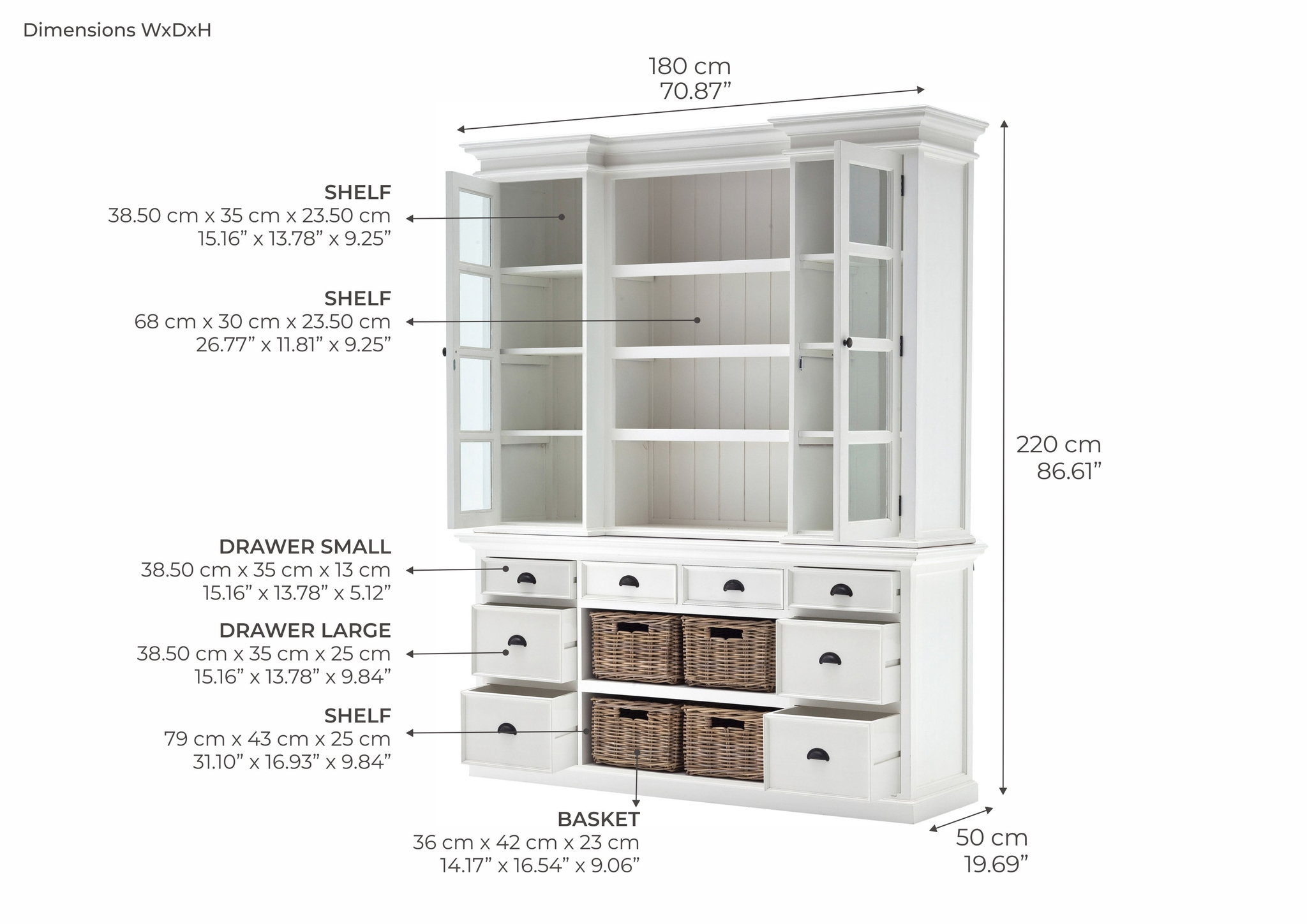 Dressoir Causan Wit 220 cm - Afbeelding 4