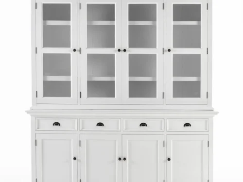 Buffetkast Peiltonte Wit met glazen deuren, vier lades en ruime opbergruimte in strak MDF design