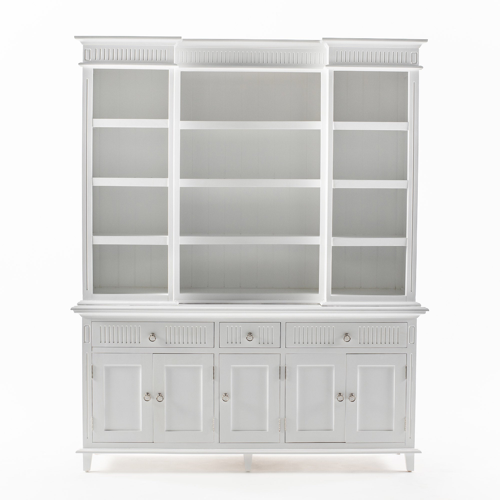 Ladekast Zaavo Wit met lades, deuren en ruime open schappen in witte MDF-afwerking