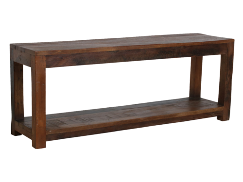 Bankje Proosir bruin gerecycled hout, compact en stevig met open onderplank voor hal of slaapkamer