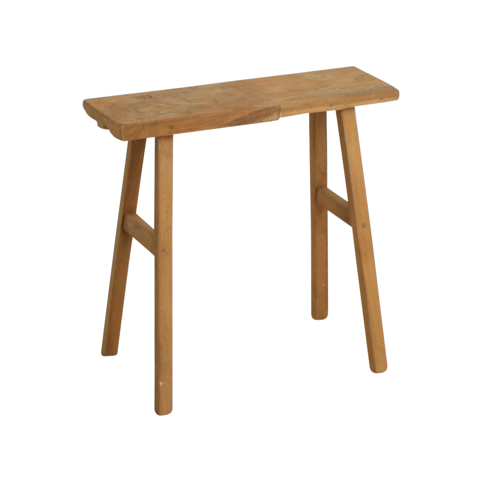 Bankje Grierro teak naturel, handgemaakt met compact formaat en rustieke uitstraling