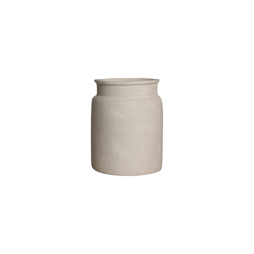 Vaas Beivun Papier Naturel, matte beige papier-maché vaas met steenachtige uitstraling voor droogbloemen