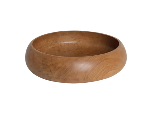 Schaal Vussen teak naturel, ronde decoratieve schaal met warme houtnerf en diepe binnenzijde