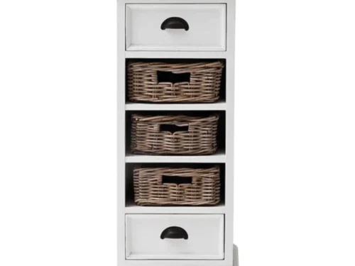 Witte Opbergkast Jubena 90 cm met 2 lades en 3 open vakken, compact MDF meubel voor extra opbergruimte