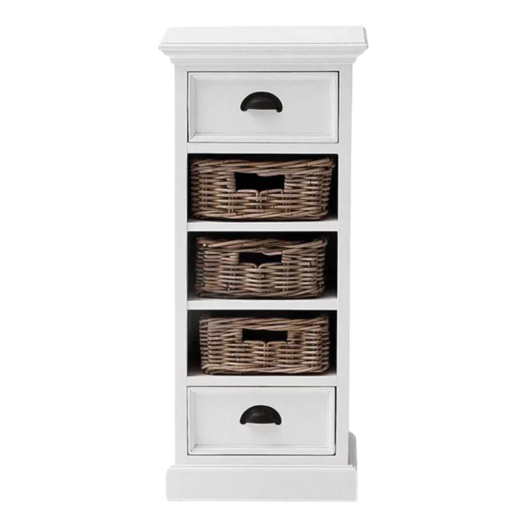 Witte Opbergkast Jubena 90 cm met 2 lades en 3 open vakken, compact MDF meubel voor extra opbergruimte