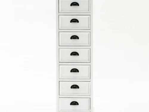Opbergkast Grolvang Wit 40 cm met smal ontwerp, MDF en zes lades met zwarte handgrepen