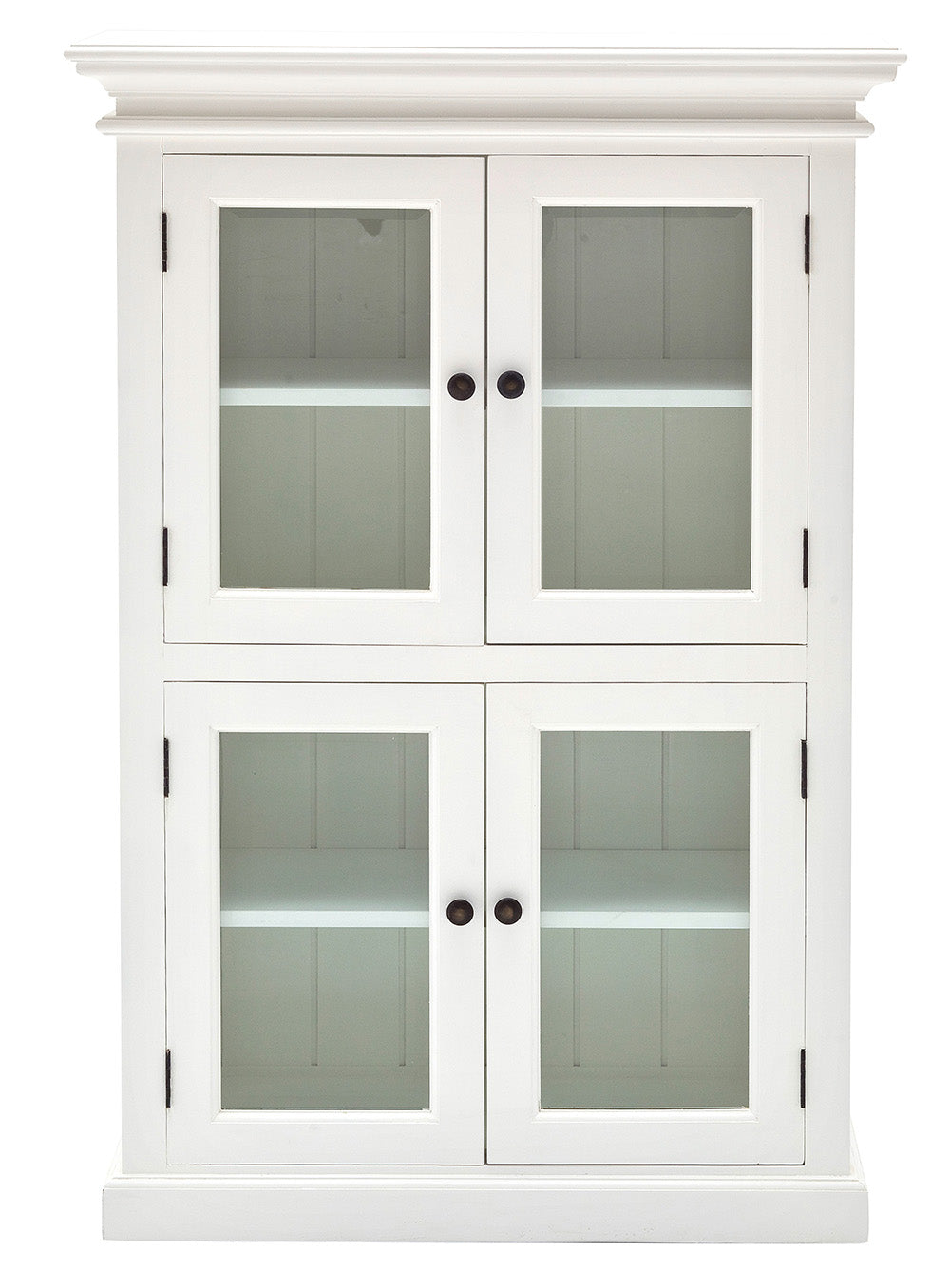 Witte Kast Sleissano 90 cm met vier glazen deuren, strakke MDF opbergkast met royale opbergruimte