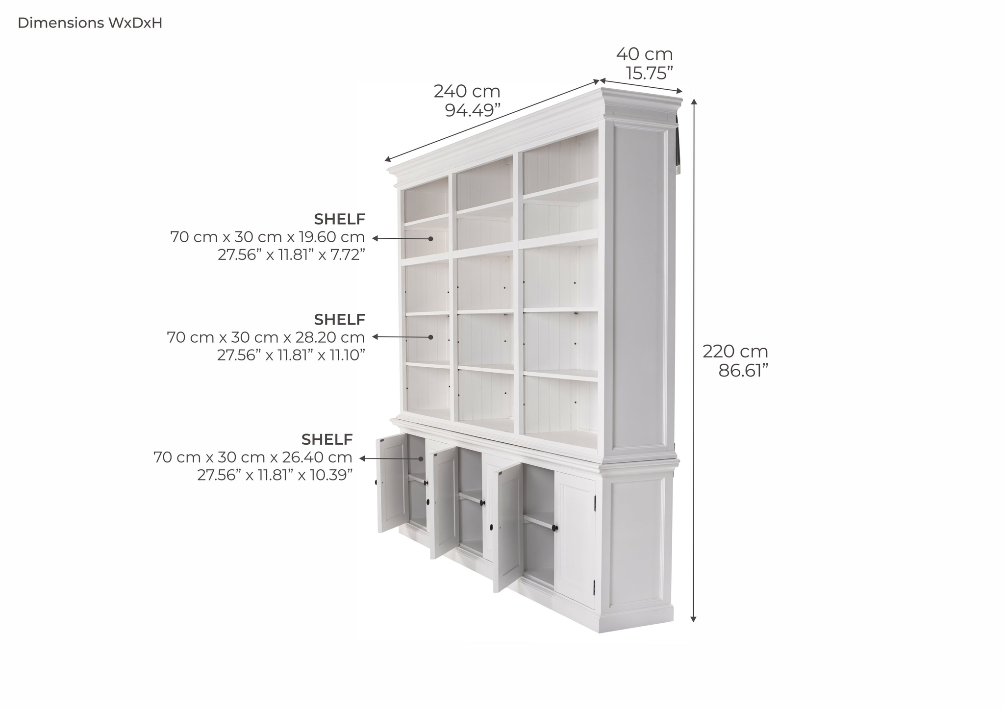 Boekenkast Grauldik Wit 240 cm - Afbeelding 7